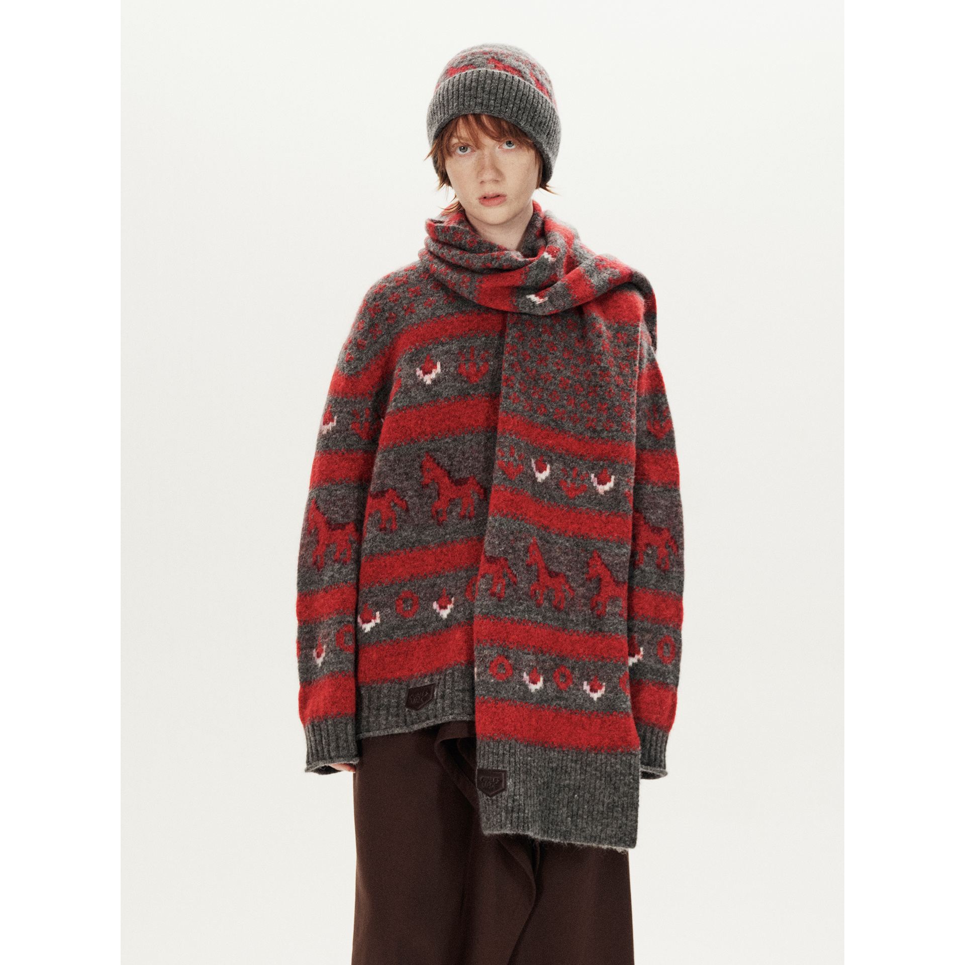 夹生HALF MADE马年限定手绘图案费尔岛套头衫