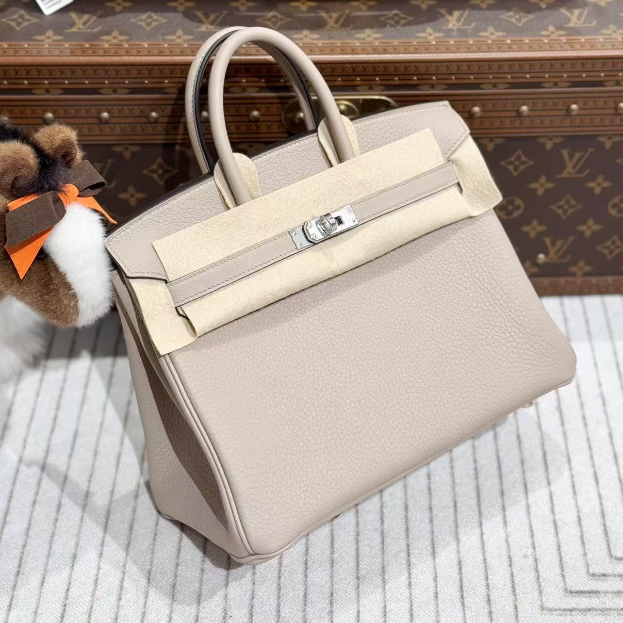 全新未使用 Hermes/爱马仕 贝贝爱马仕bk25斑鸠灰银扣 w刻全套