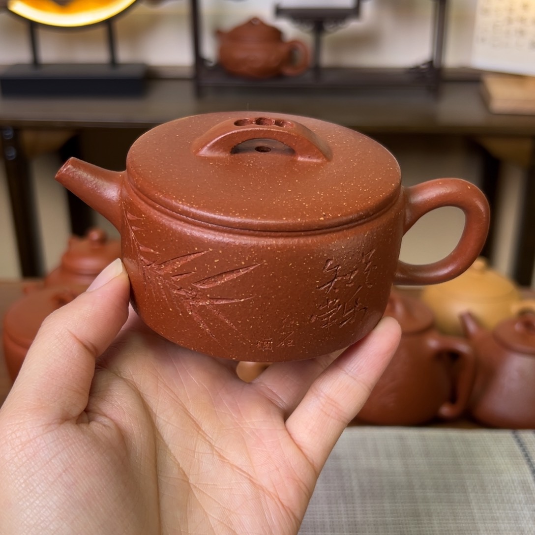 紫泥茶壶紫砂壶一片瓦红降坡130cc