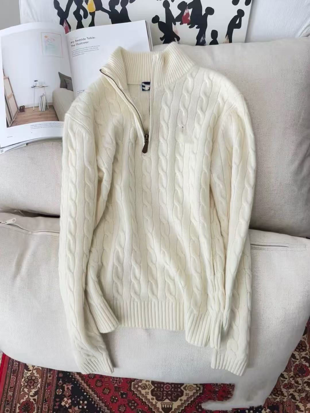 Z002绒衫针织宽松高领毛衣秋冬套头带帽刺绣拉链针织衫