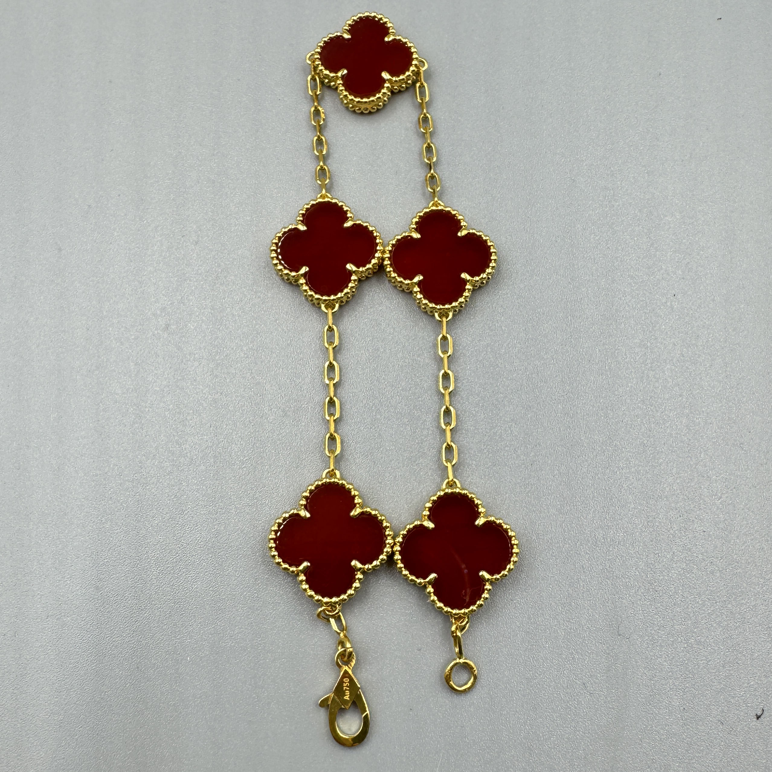 重金五花18K金红玛瑙15mm四叶草手链