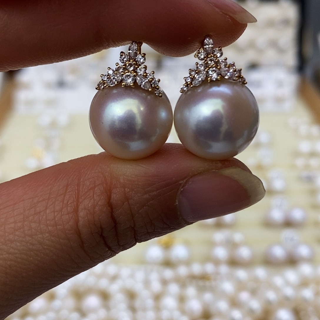 淡水珍珠耳饰18K金镶嵌