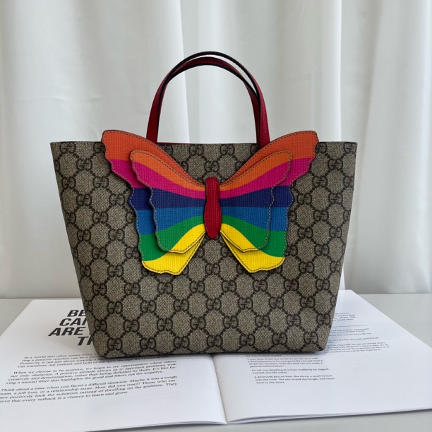 99新 GUCCI/古驰 GUCCI/古驰 彩虹蝴蝶造型老花Logo 帆布 儿童包