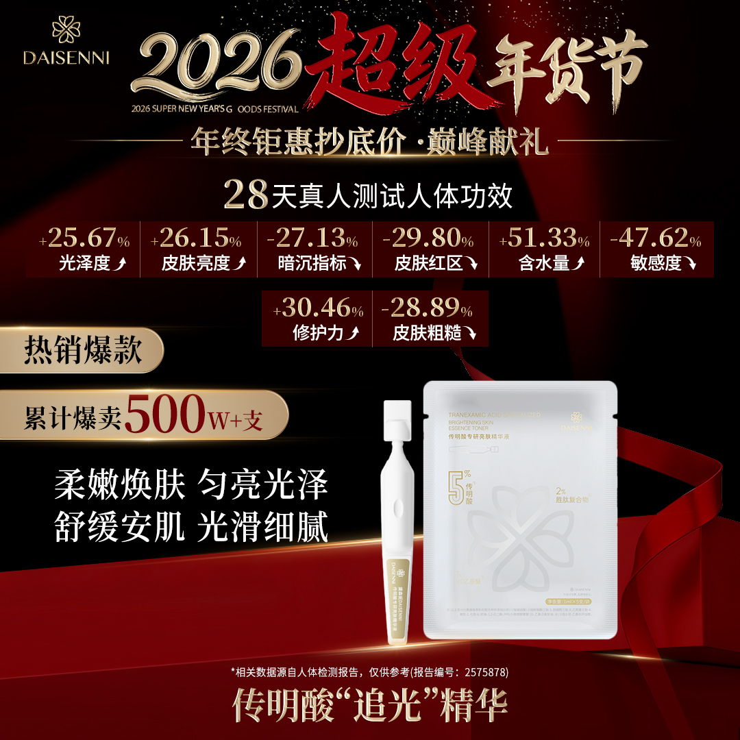 28天亮度+26.15%光泽度+25.67褪红-29.8%黛森妮5%传明酸精华液