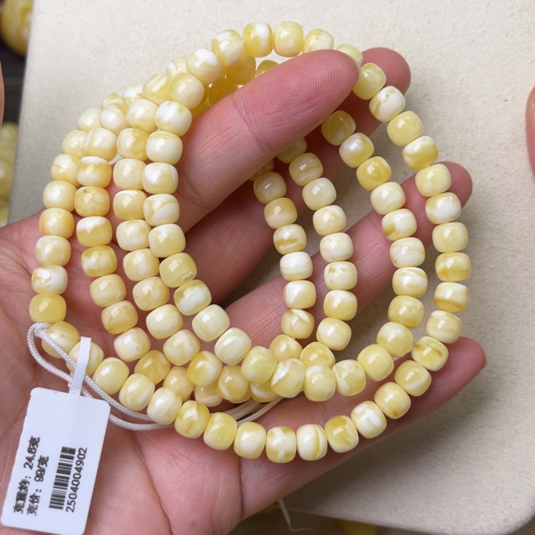 蜜蜡颈饰未镶嵌7精工老型108瓷白花蜡