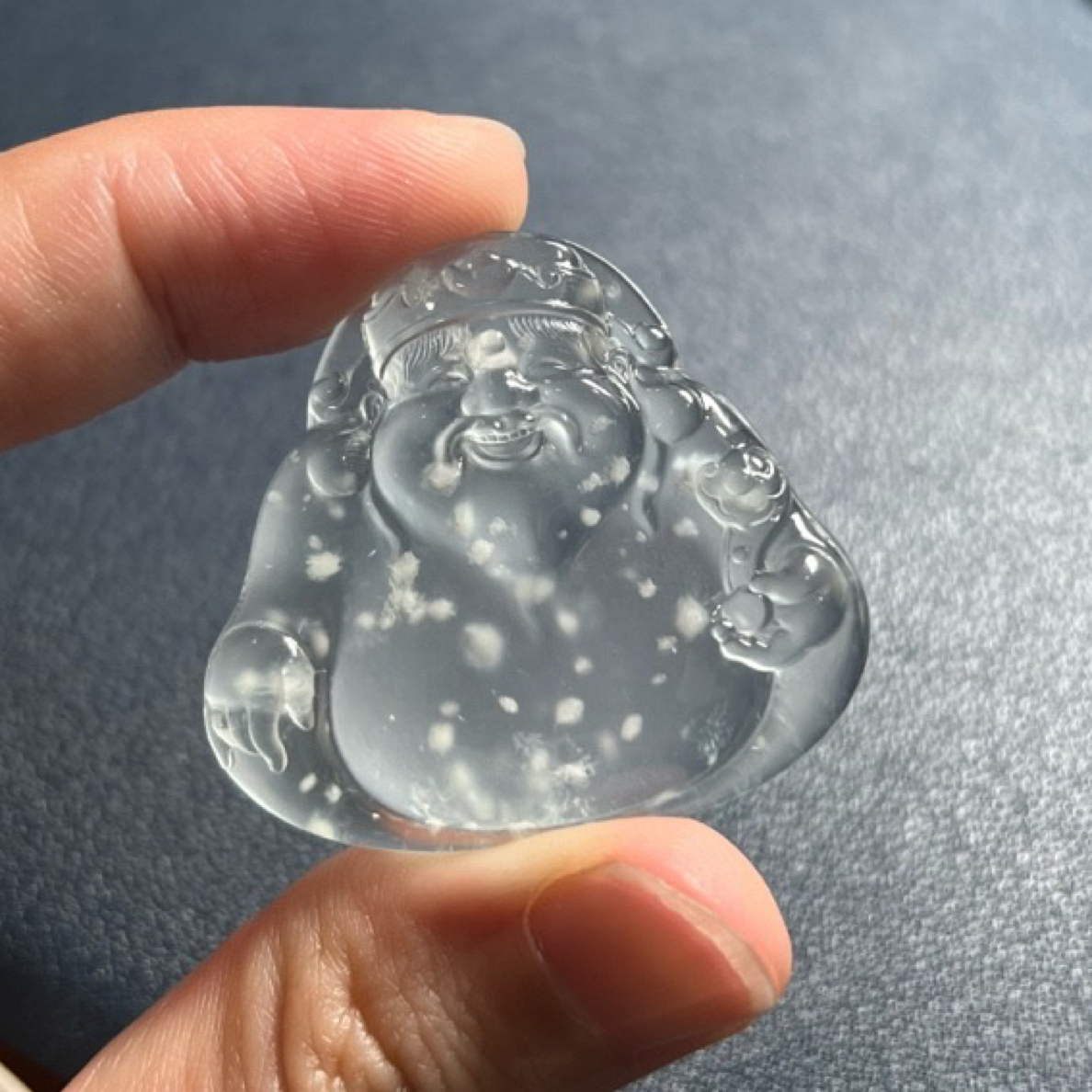 玻璃种茅台白钢雪花棉财神爷吊坠36.8×39.6×5.1