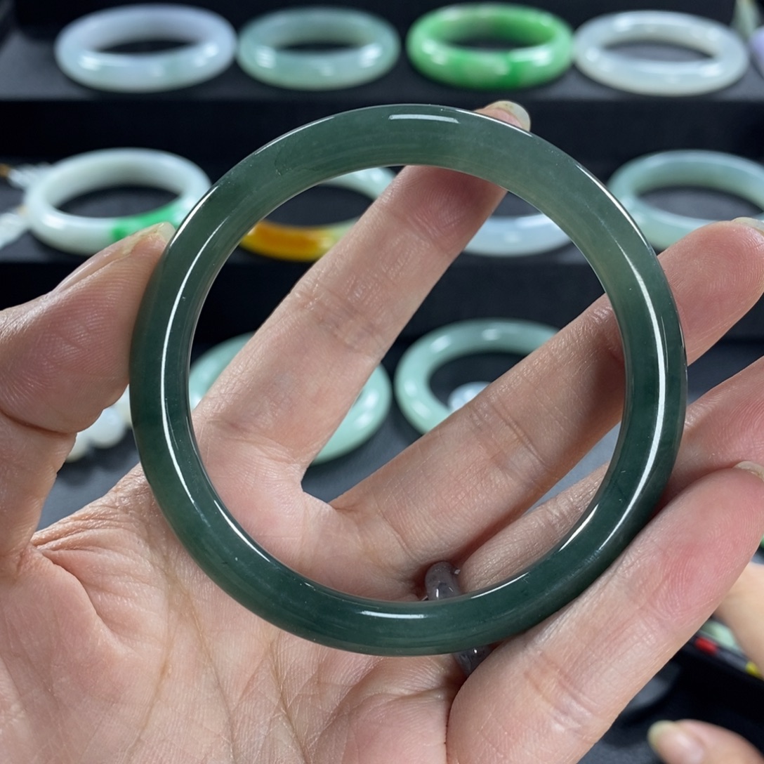 翡翠未镶嵌手镯天然翡翠手镯圆条55.5