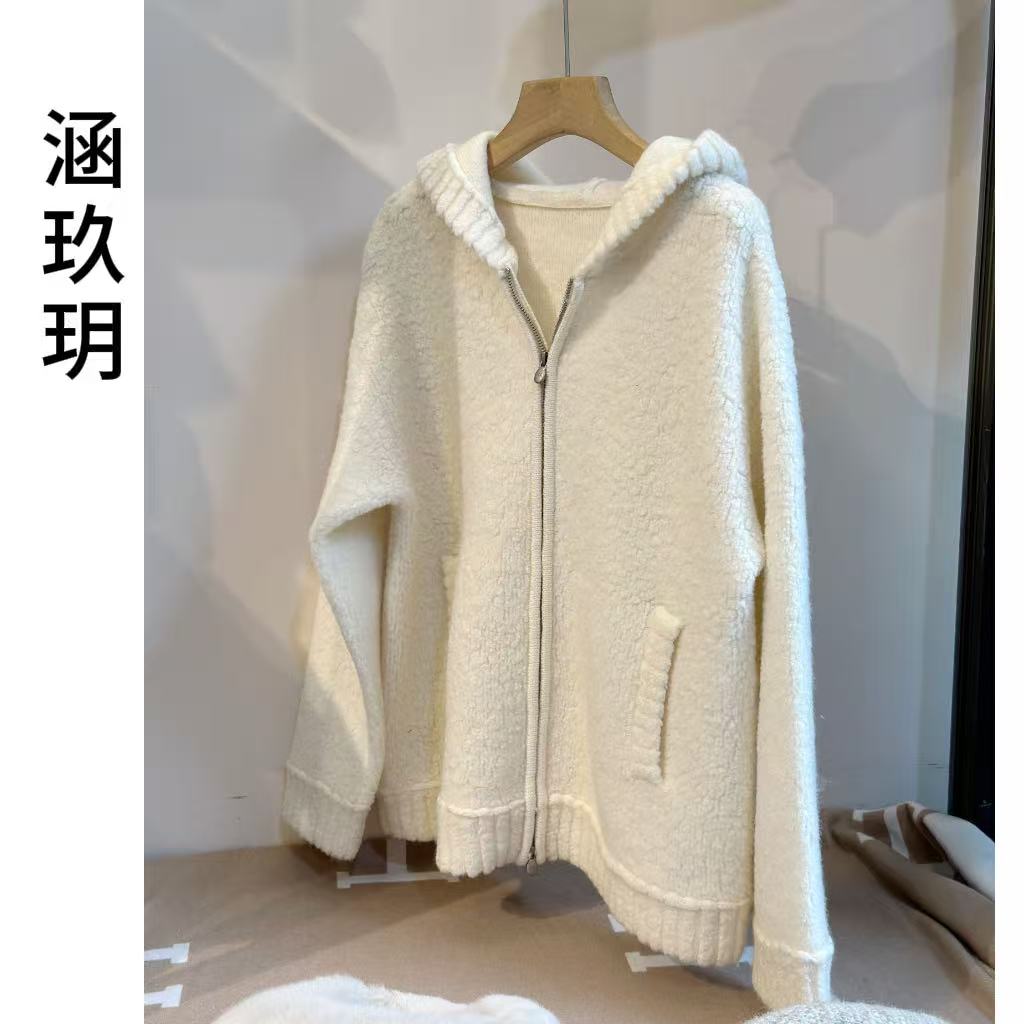 涵玖玥【100羊毛】帽衫牛奶款双口袋毛茸茸保暖加厚外套丹-01-5011