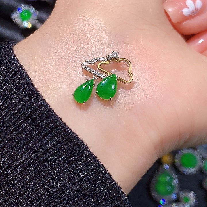 翡翠18K金镶嵌吊坠(不含链)