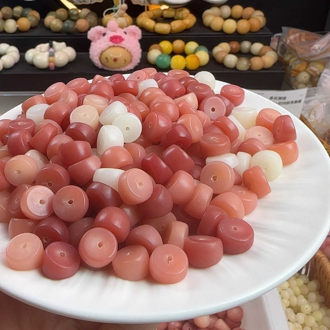 菩提根/象牙果手串微瑕卡12粉色大肠100颗