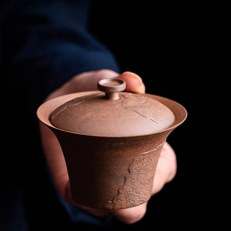 【有福器-斗笠盖碗】老岩泥茶壶复古粗陶创意茶器