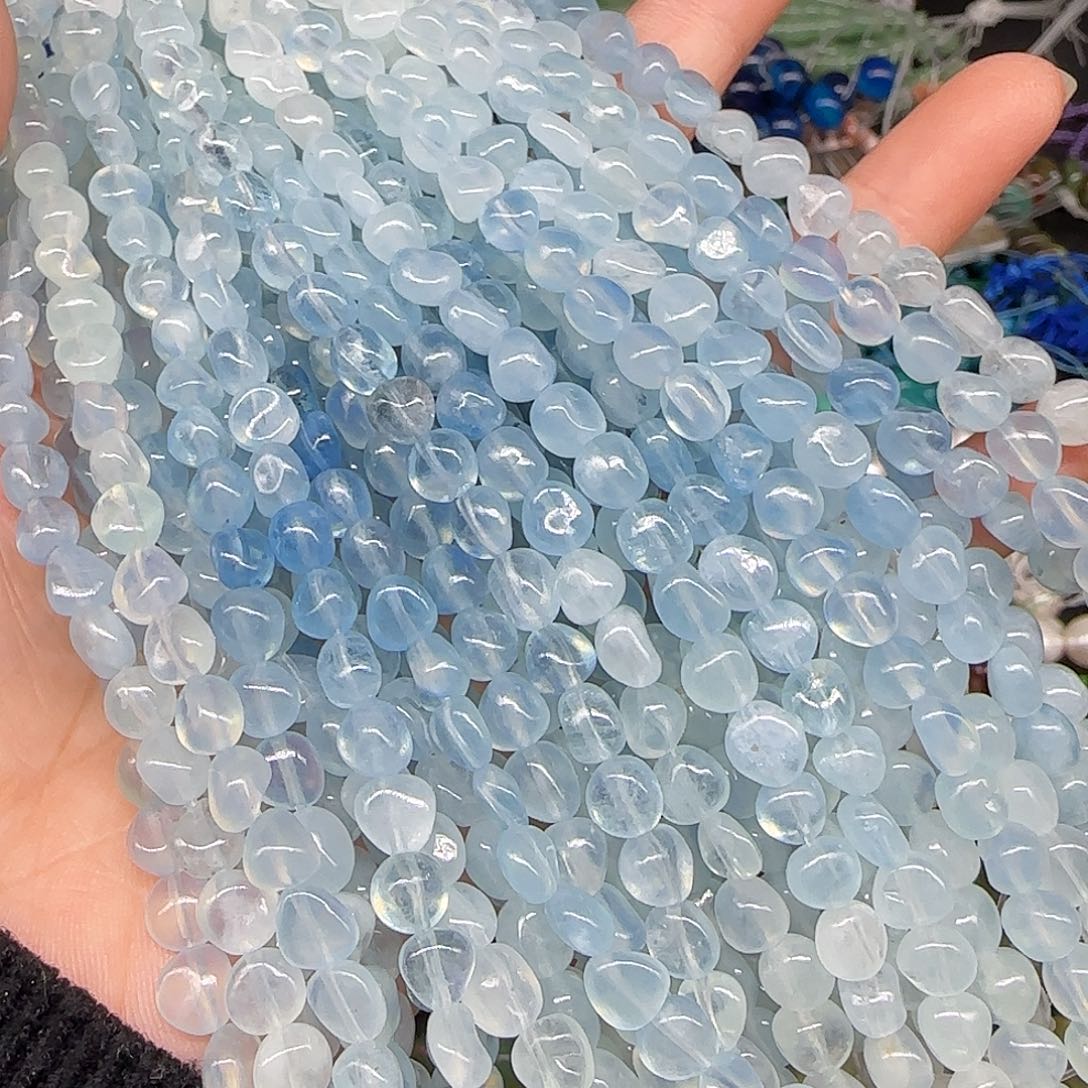 玛瑙/玉髓合金珠宝半成品海蓝宝4-6mm半条