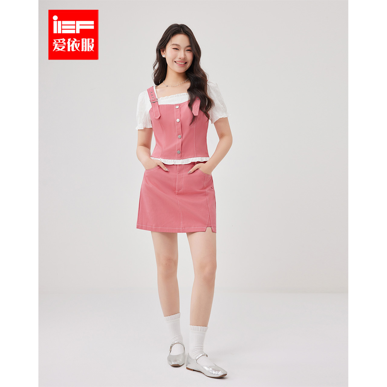 IEF/爱依服大码女装2025夏季新款韩版甜美少女风减龄显瘦上下套裙
