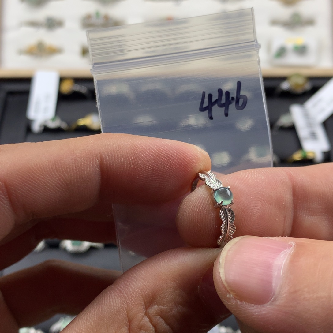 翡翠银S925镀金镶嵌戒指446