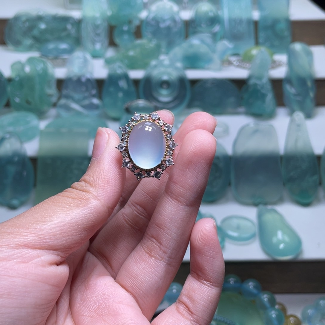 蛇纹石玉戒指银S925镶嵌