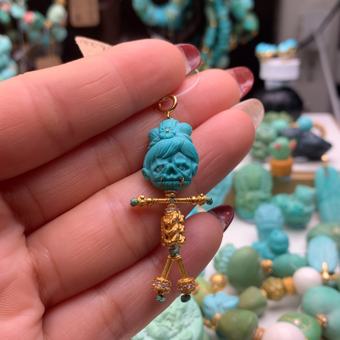 绿松石颈饰18K金镶嵌猫*一