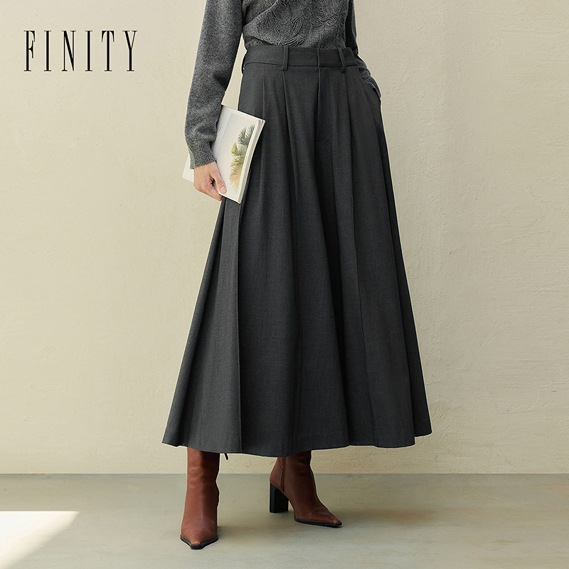 FINITY新品休闲裤显瘦气质高腰复古文艺百褶秋冬大摆