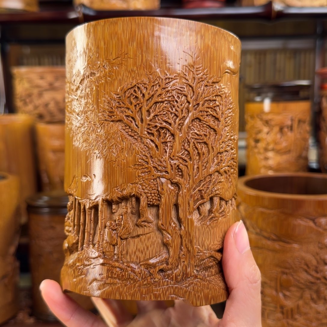 秋***零手工山水清音笔筒