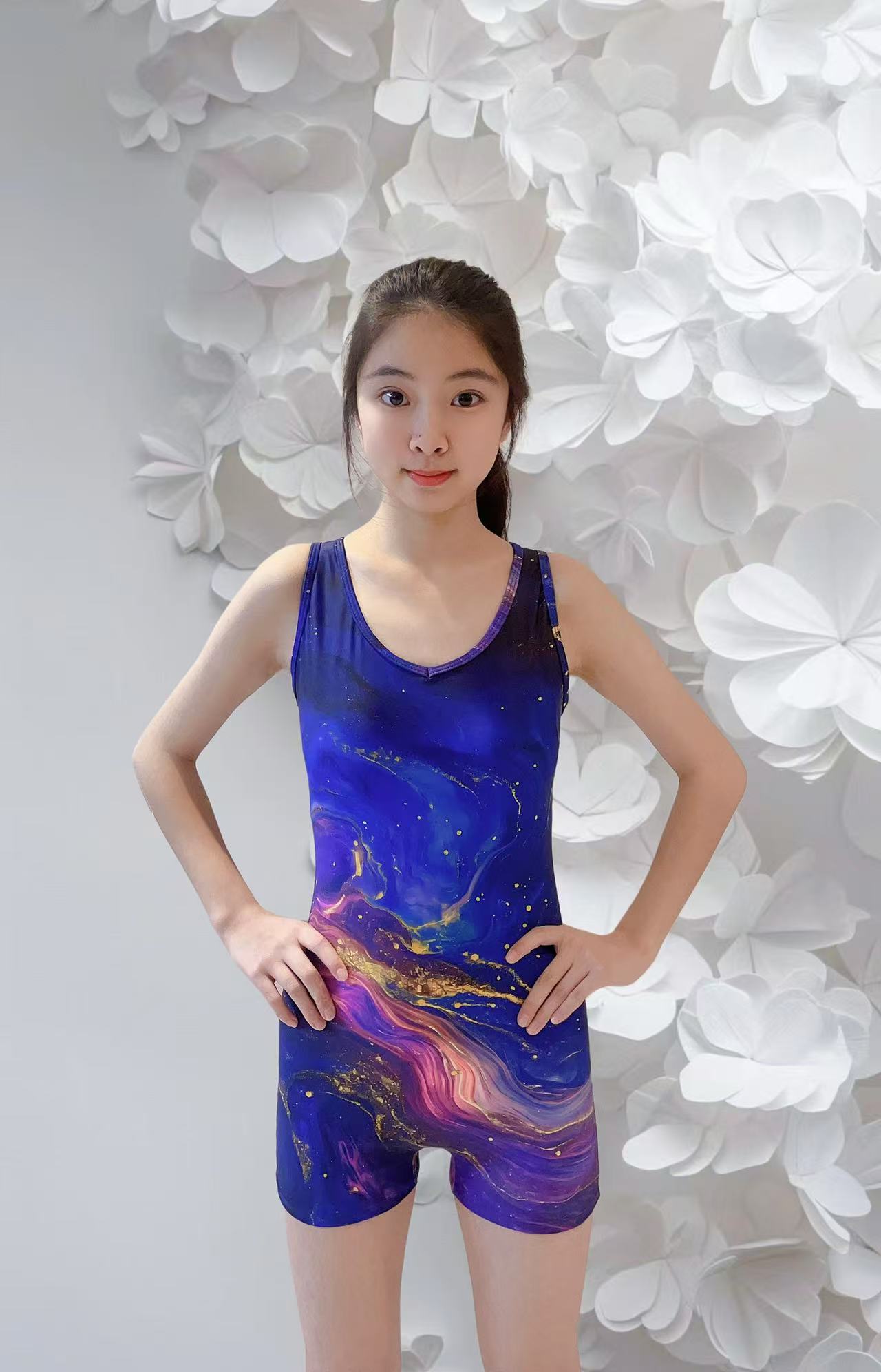 2529星河镂空固定杯平角竞速款泳衣