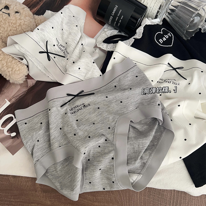 3条装极简慵懒风波点蝴蝶结少女三角内裤透气中腰舒适日系甜美