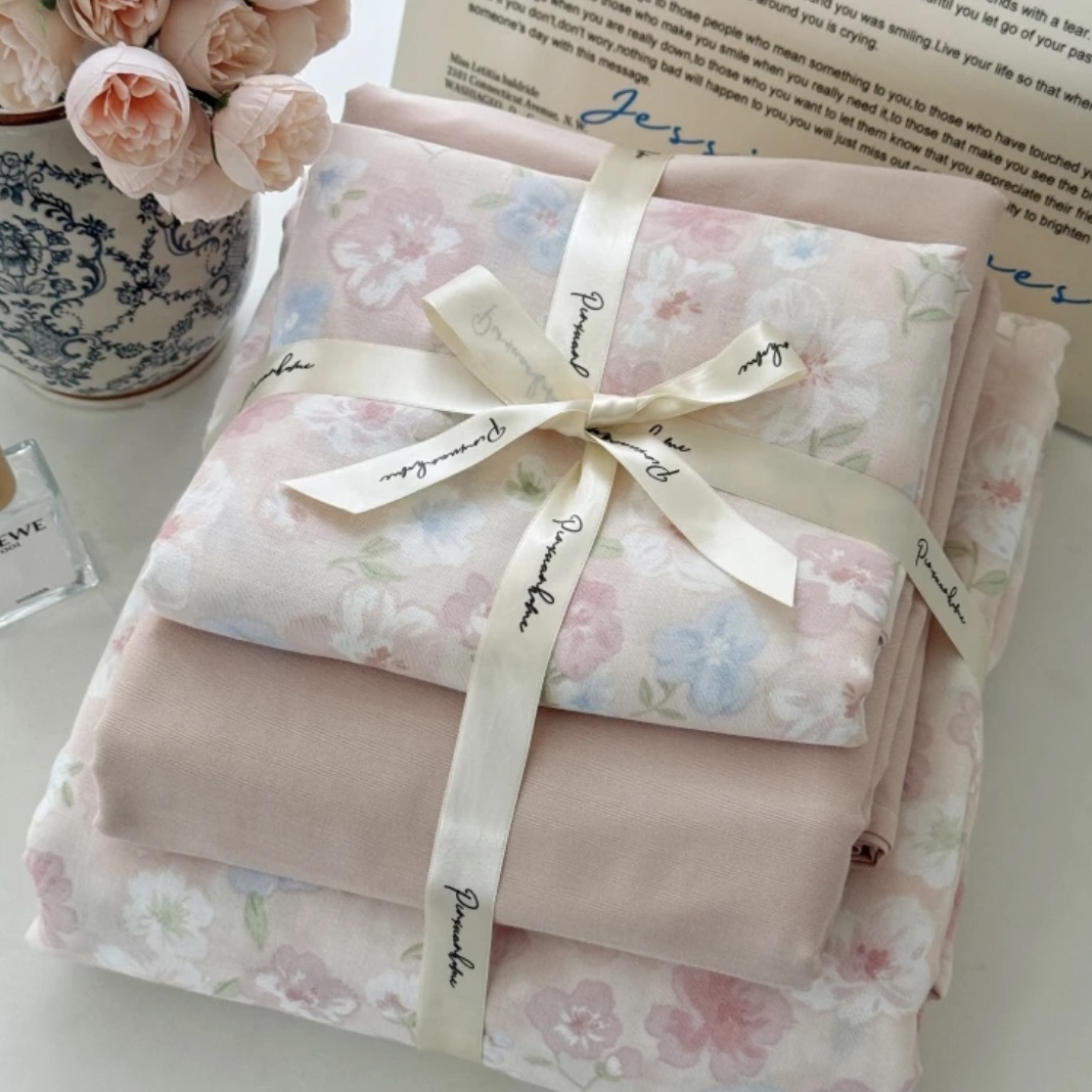 【海棠花边四件套】四季柔软ins风法式四件套 