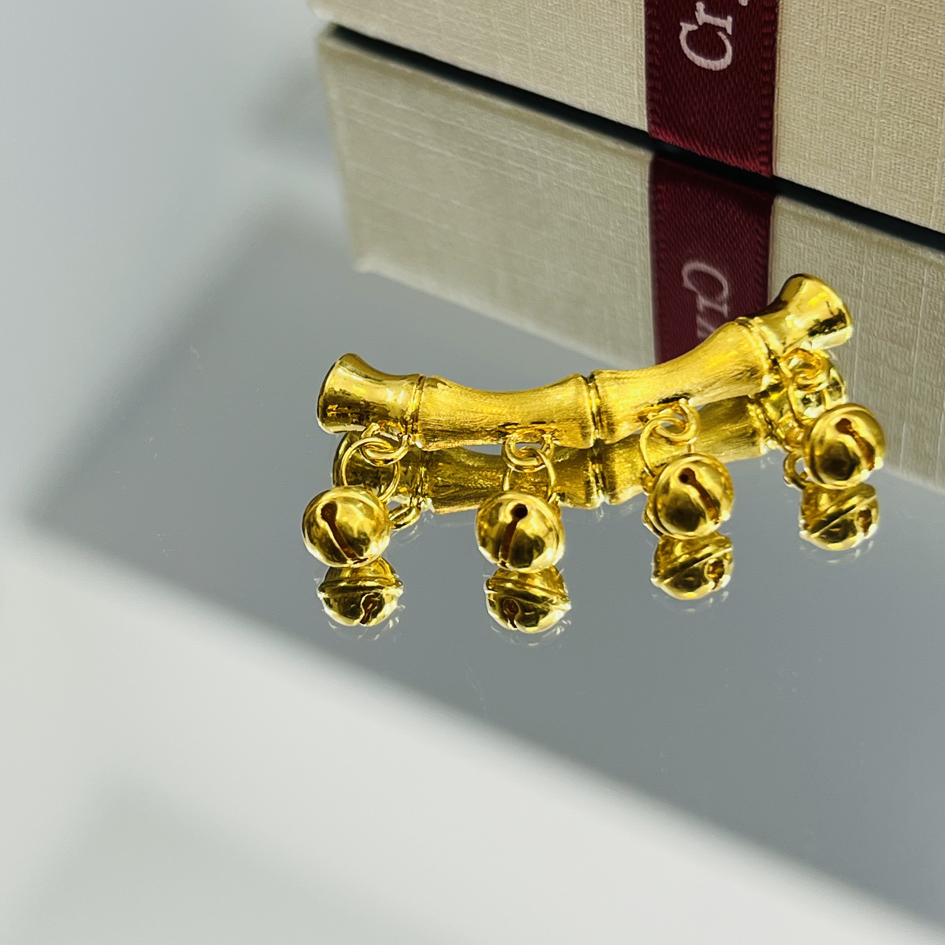 足金999竹节铃铛弯管黄金首饰配件DP2840-01170