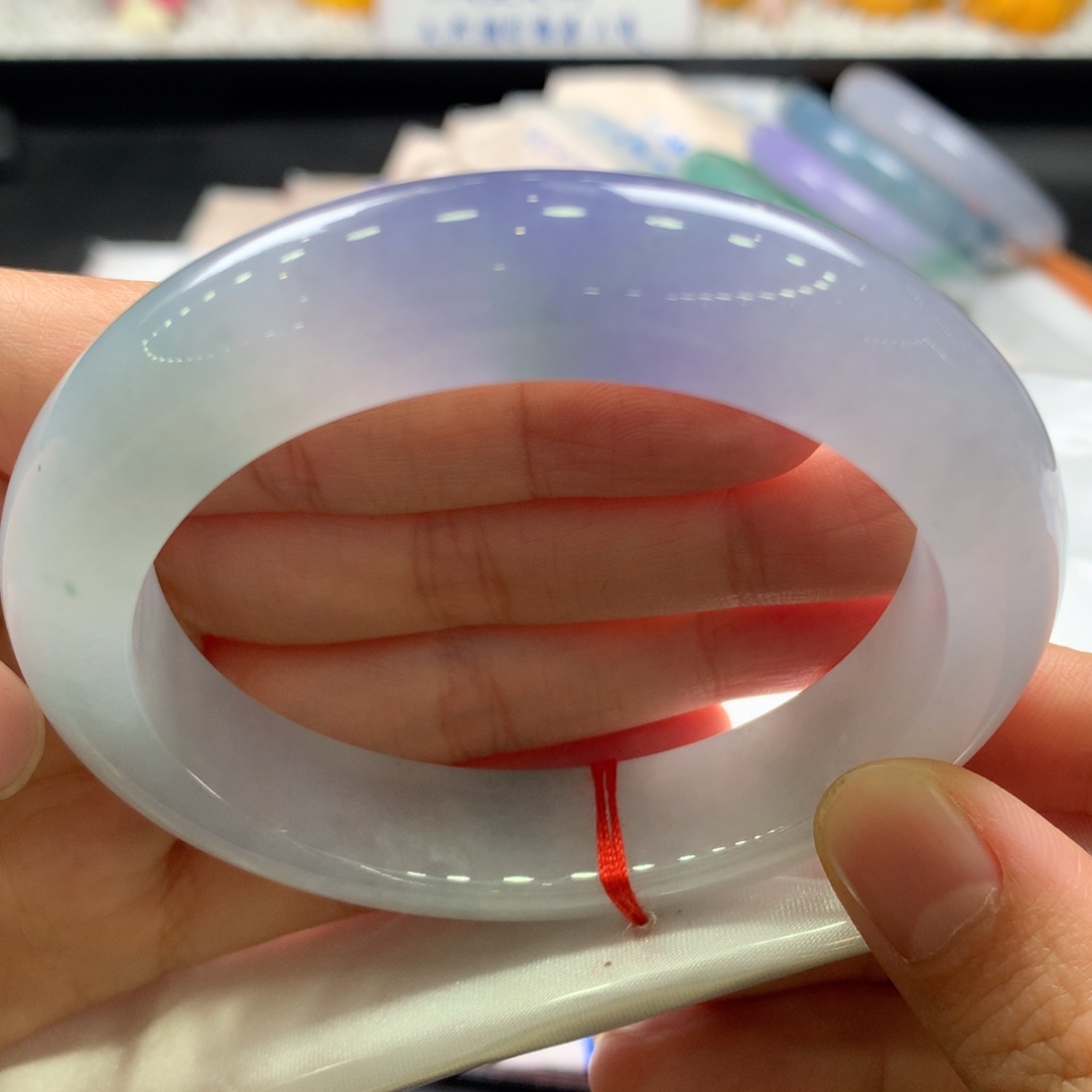 翡翠未镶嵌手镯184号57.2正圈一抹蓝紫