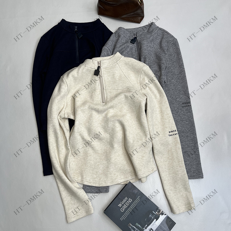 2025秋冬半拉链立领弹力外穿内搭显瘦字母设计长袖保暖打底上衣