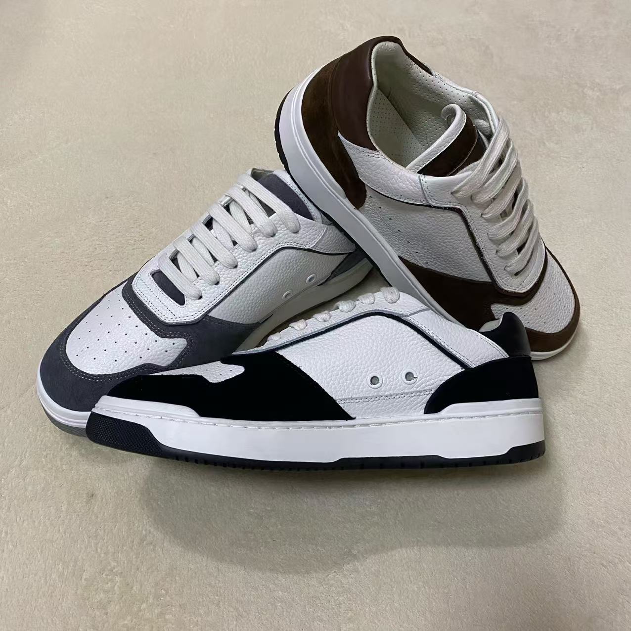 三色皮面拼接透气时尚休闲鞋