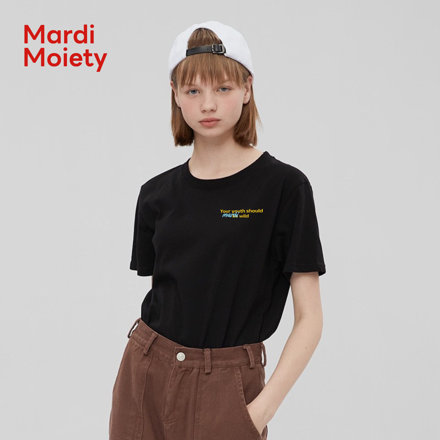 Mardi Moiety官方黑色纯棉正肩短袖T恤女夏季宽松设计感小众上衣