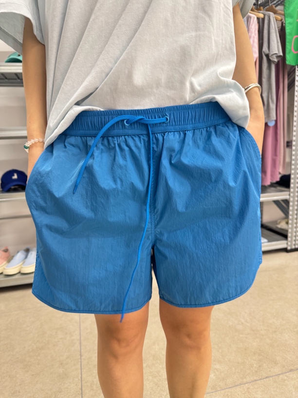 Luluzou 夏季新款抽绳松紧腰宽松纯色休闲阔腿运动短裤女