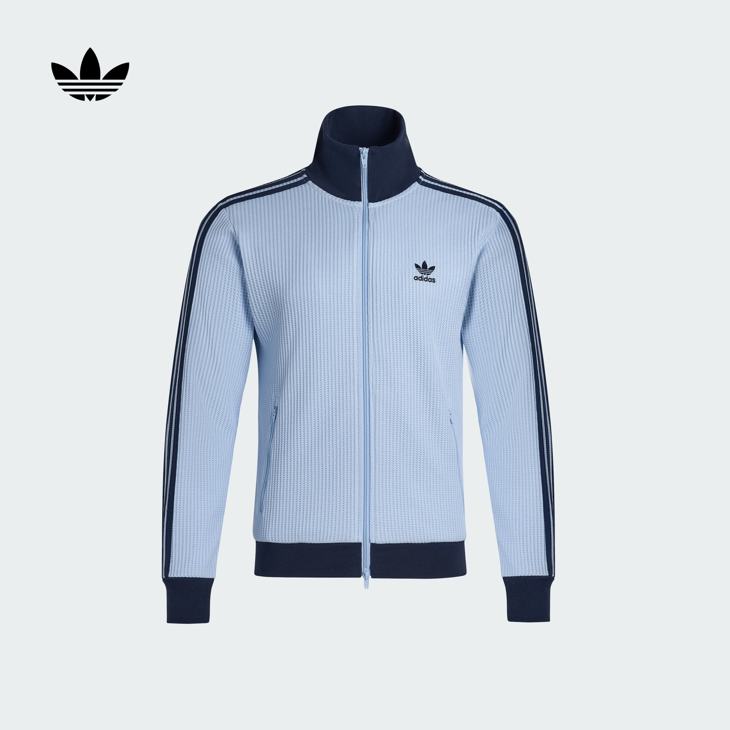 双旦礼遇阿迪达斯三叶草经典复古三条纹华夫格夹克外套男女KY1086