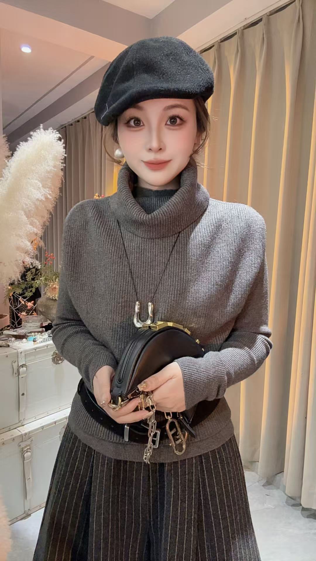 HUIHUI 秋冬氛围感高领毛衣显瘦针织内搭套装