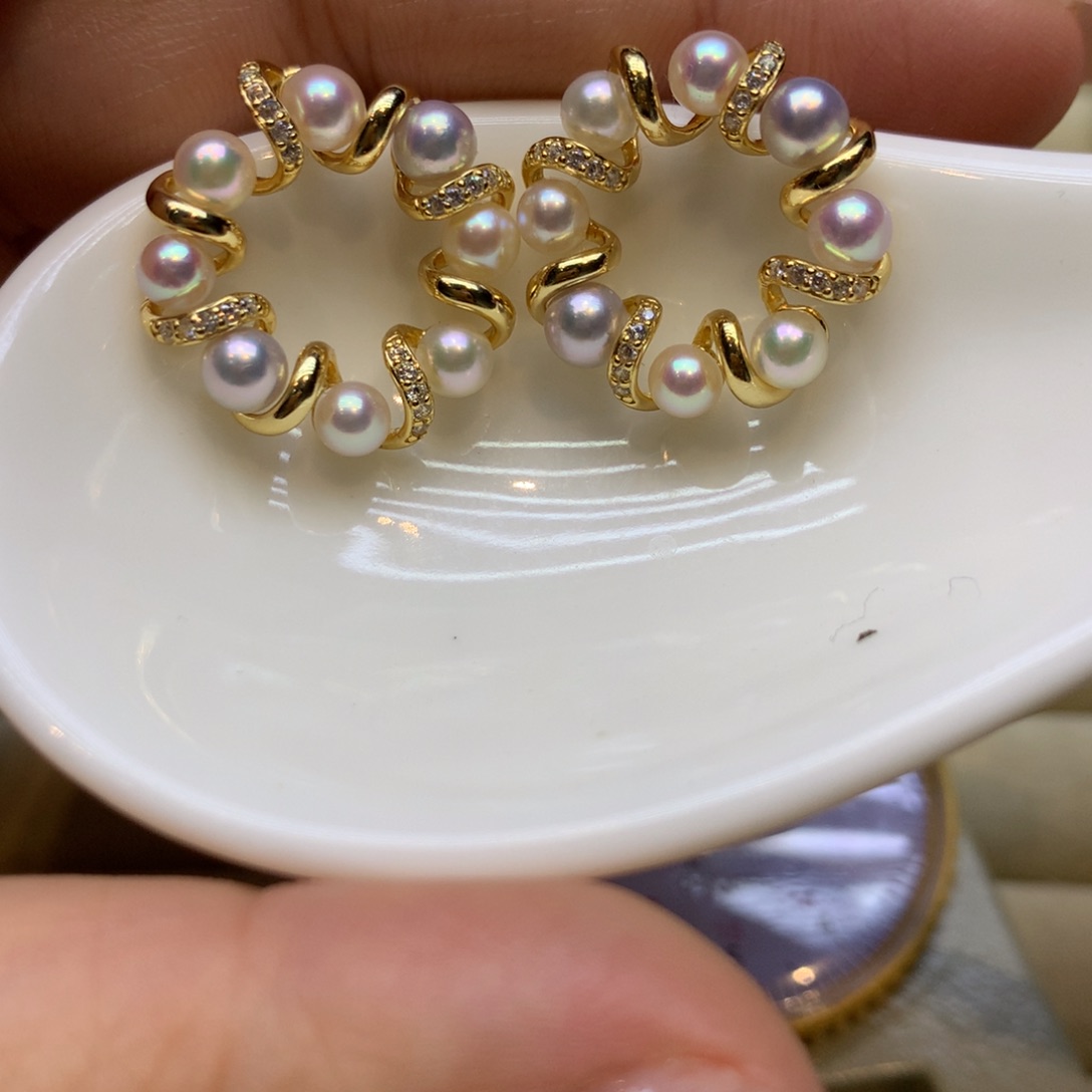 银S925镶嵌耳饰海水珍珠