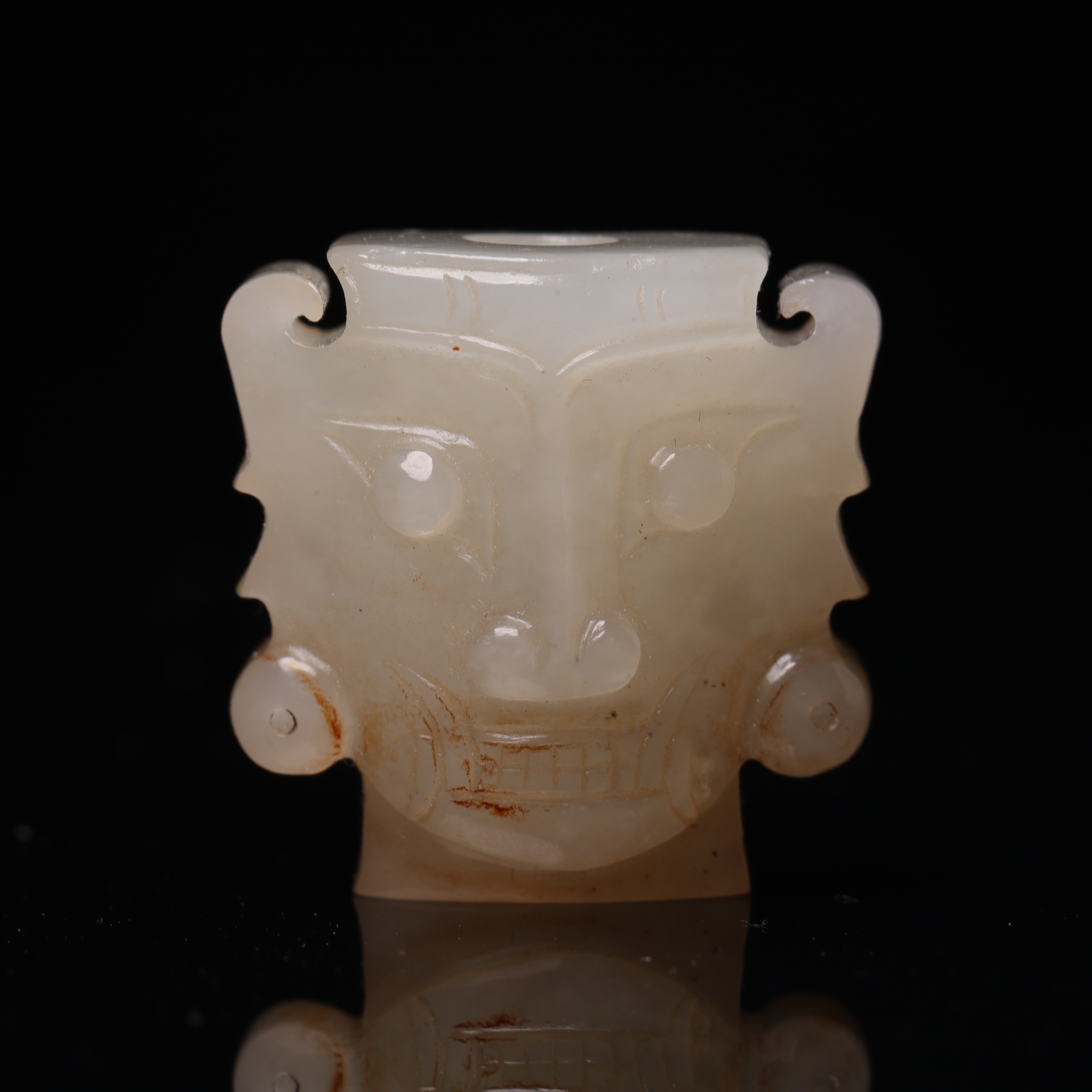 明代和田玉人面纹背云-NX