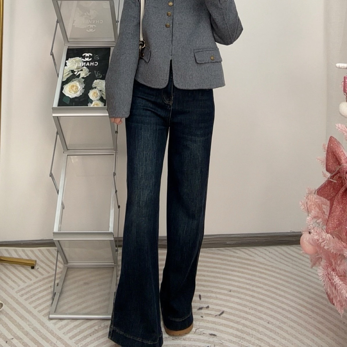 秋季新款高腰显瘦阔腿牛仔裤女美式复古慵懒风直筒裤