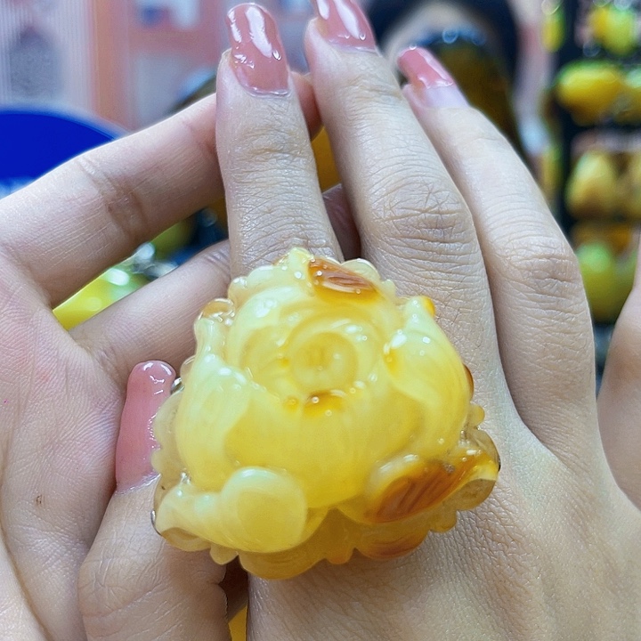 琥珀银S925镶嵌颈饰戒指