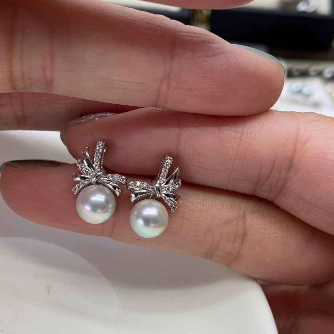 银S925镶嵌海水珍珠耳饰