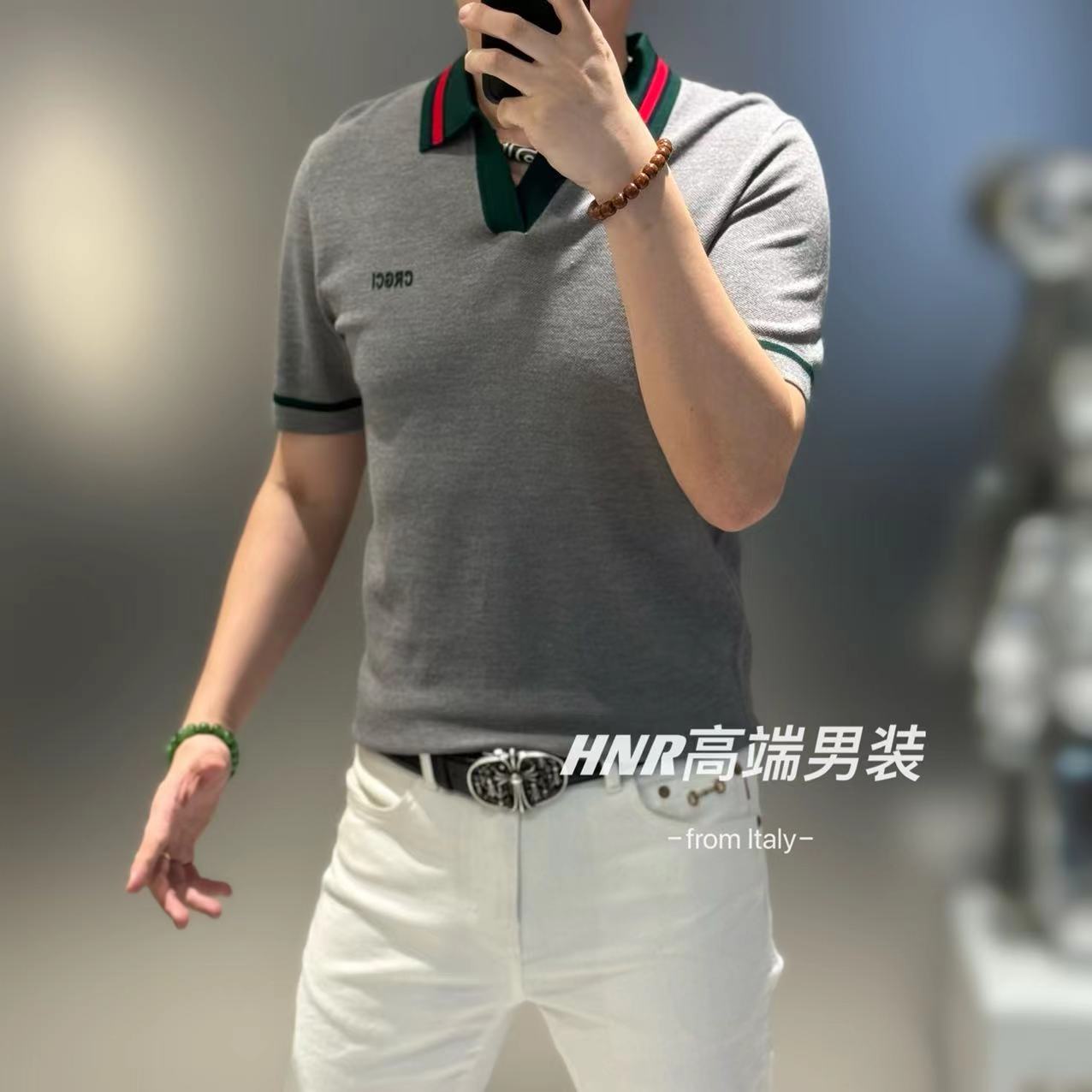 条纹领口字母胸标针织新款男士休闲百搭时尚高品质短袖POLO衫751W