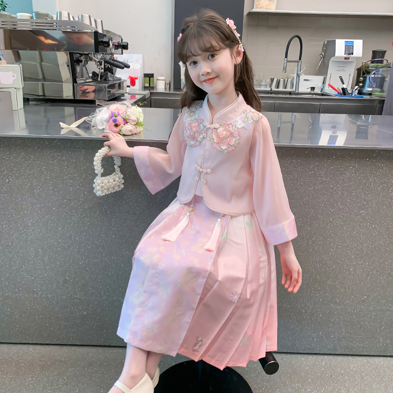 女童春装2025新款马面裙儿童汉服新中式国风套装春秋季女孩连衣裙