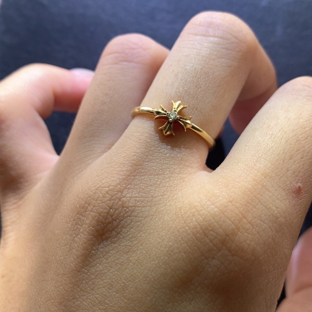 钻石戒指/指环18K金镶嵌十字架单钻k黄14