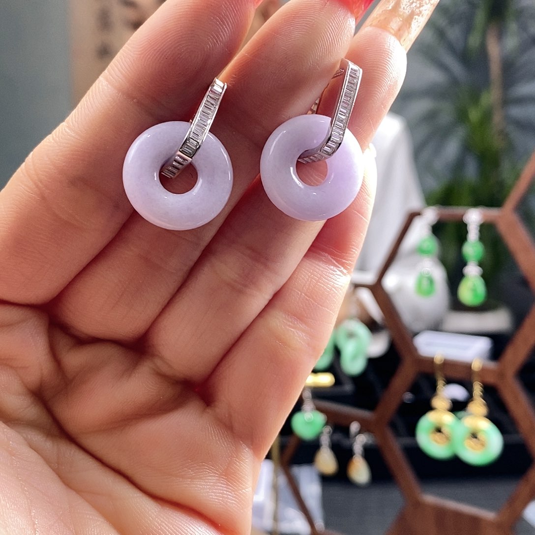 翡翠耳饰银S925镶嵌翡翠