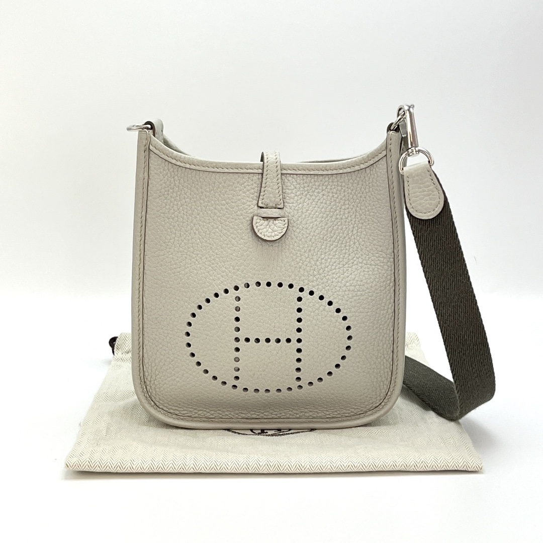 95新 Hermes/爱马仕 冰川白银扣伊芙琳mini单肩斜挎包72285