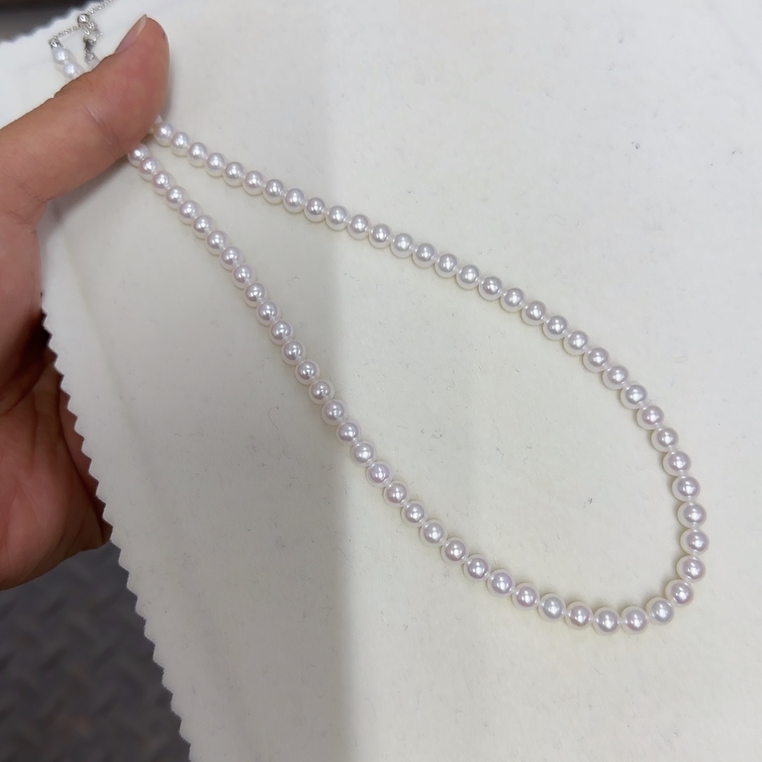 银S925镶嵌淡水珍珠颈饰5-6无核极光镜面正圆无暇炫彩冷白