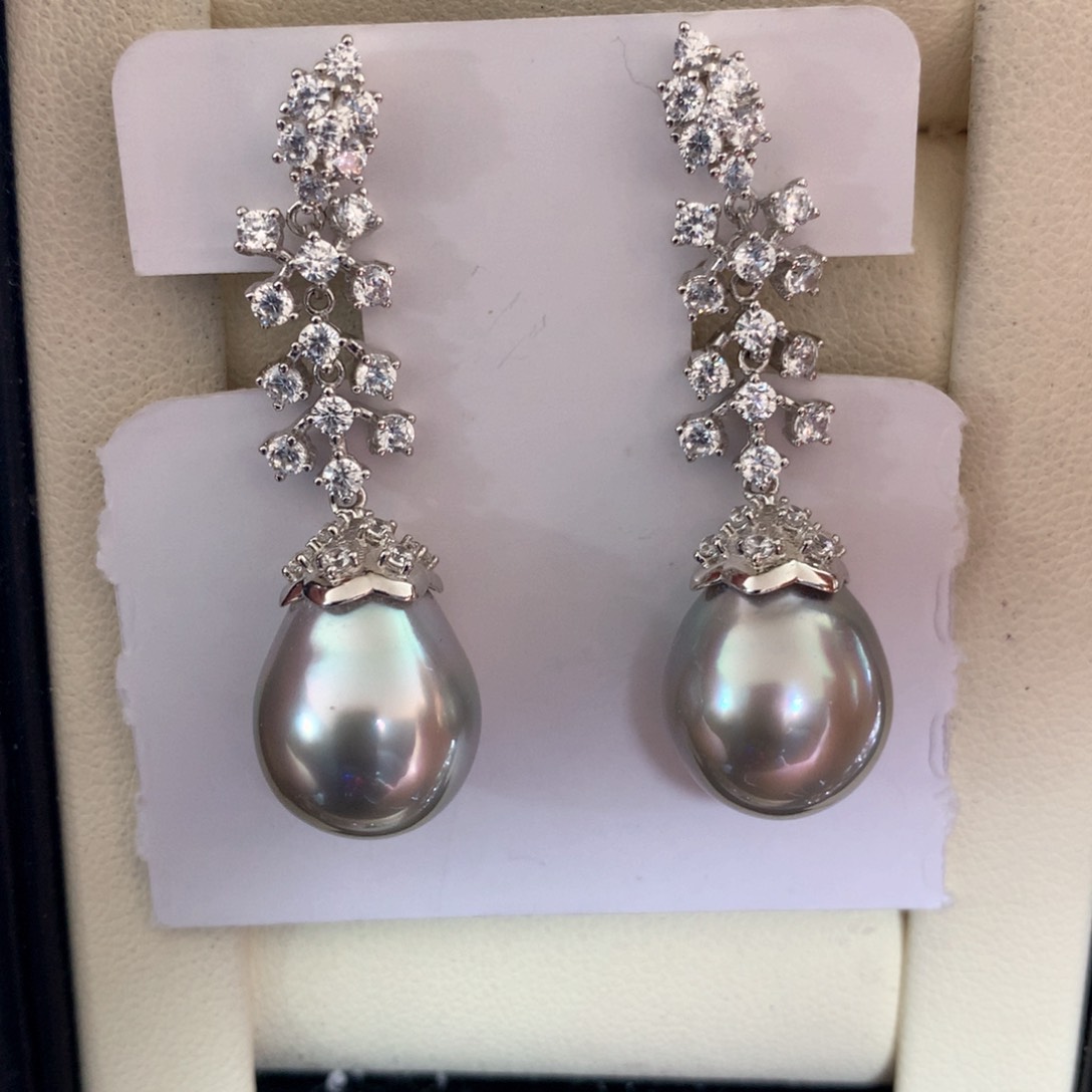 海水珍珠耳饰银S925镶嵌