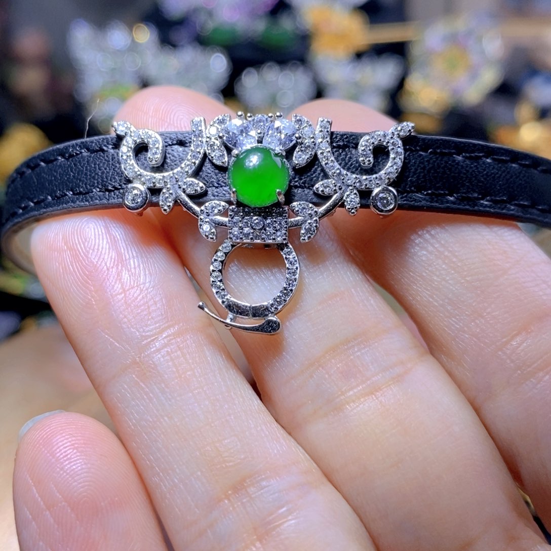 翡翠耳钉银S925镶嵌天然翡翠