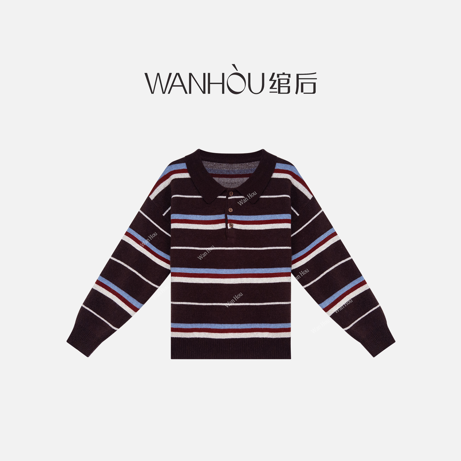 【C4091】绾后-新款软糯POLO领撞色条纹设计休闲显瘦针织SS