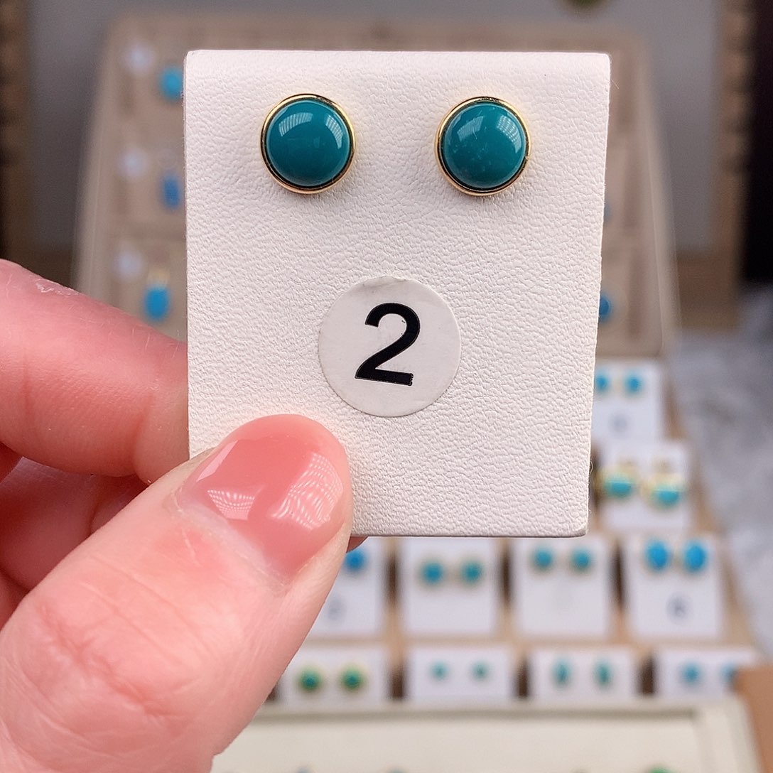 绿松石耳饰18K金镶嵌