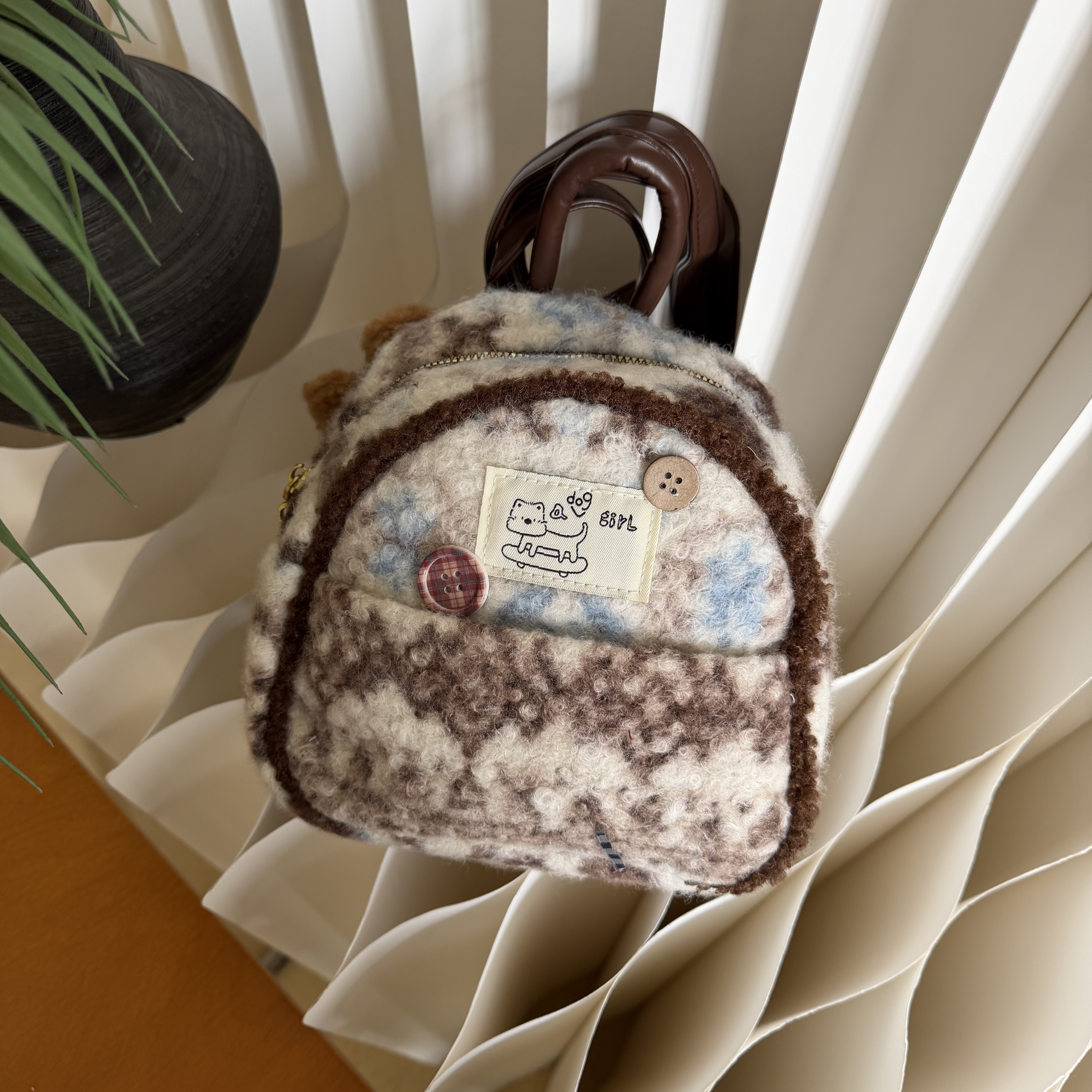 2026新款费尔岛风小背包女款爆款小众高颜值双肩包可爱毛绒书包