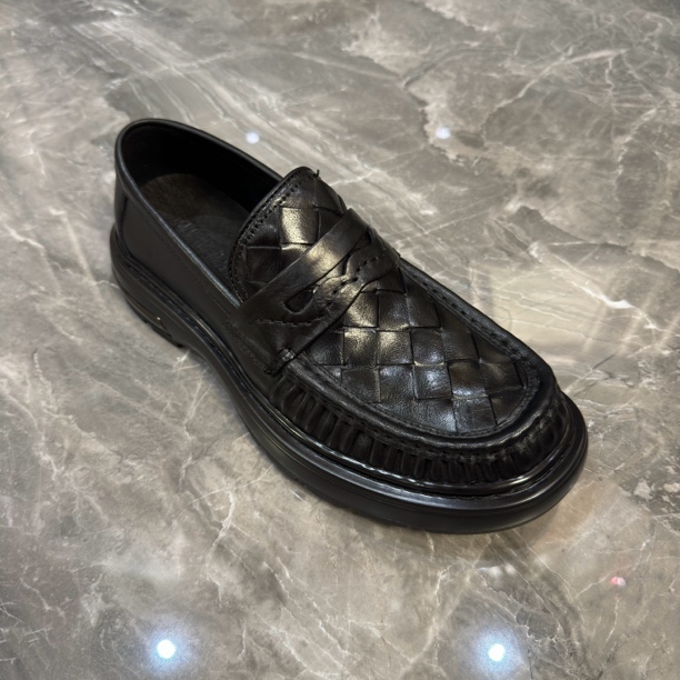 0858-2085高端品质男鞋男士时尚百搭黑色真皮软底编织春季舒适